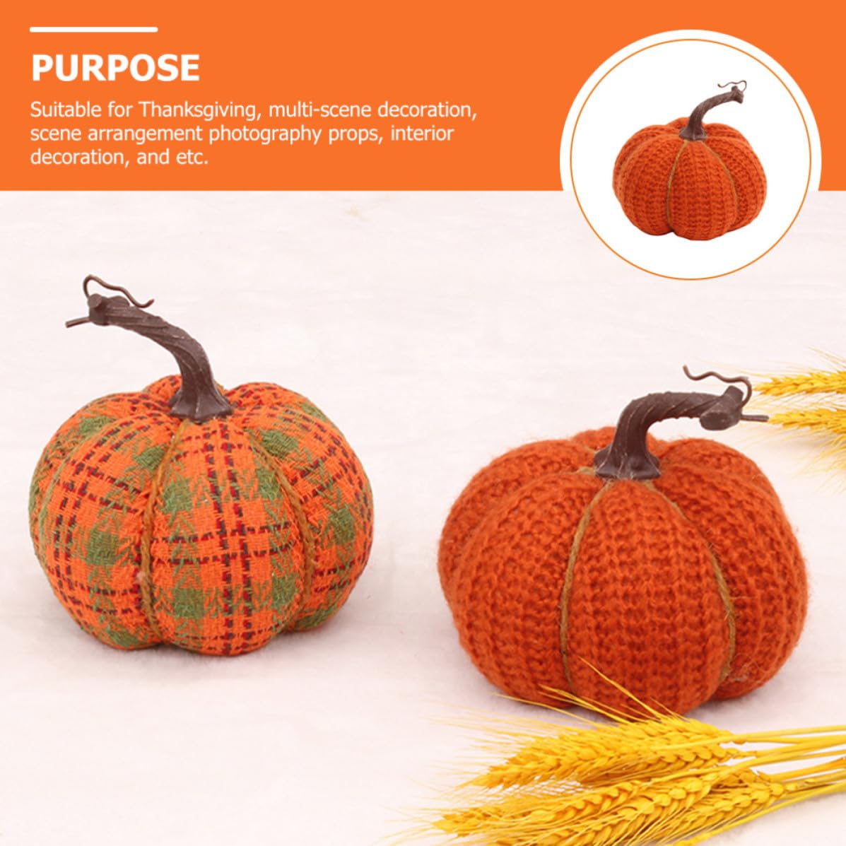 Uonlytech 4 Pezzi Zucca Decorativa da Tavolo Autunnale, Realistica Arancia