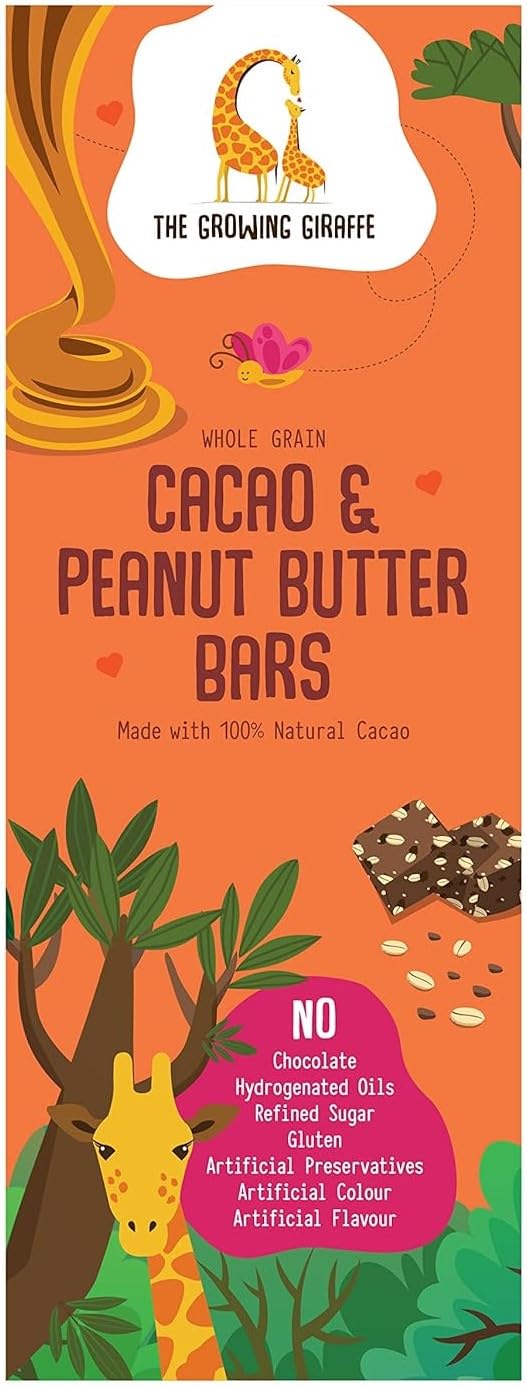 The Growing Giraffe Whole Grain Cacao & Peanut Butter Bar with Oats & Honey A Healthy, Nutritional & Tasty All Day Snacks for Kids & Adults - 160 Grams (Pack of 2) (B0855LG617) Amazon Price History, Amazon Price Tracker
