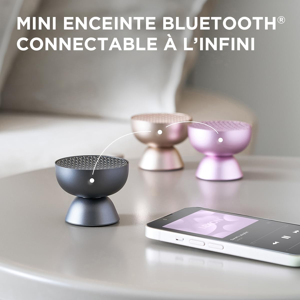 Lexon Mini Enceinte Bluetooth Portable TAMO, Appairable en réseau, à Commande Tactile, Micro et Haut-Parleur intégré, Rechargeable sans Fil pour PC et Smartphone - Noir