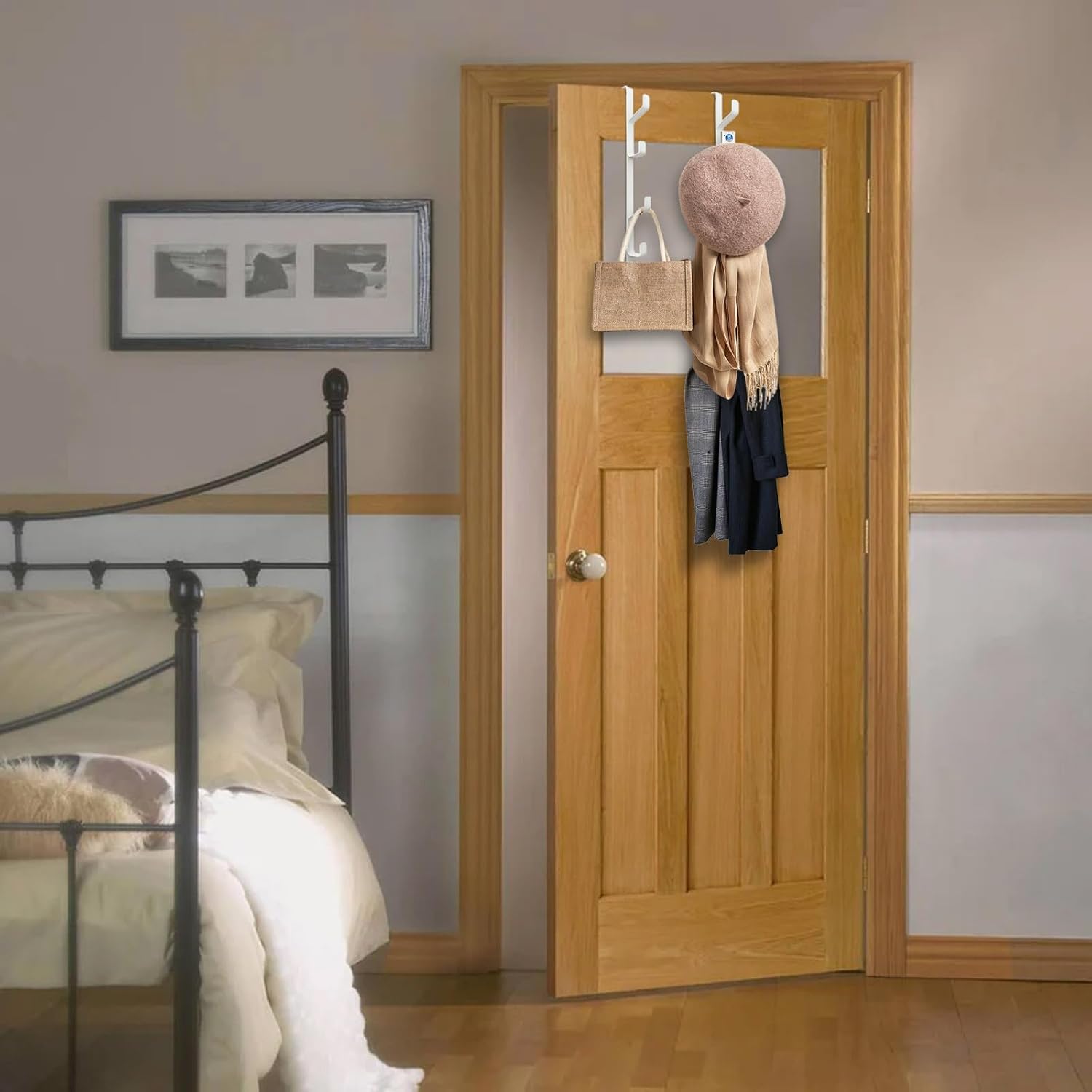 2 Pack Over The Door Hooks Over The Door Towel Rack Vertical Over The Door Hanger for Towels Clothes Coats Space-Saving Overdoor Metal Hanger Hook, White