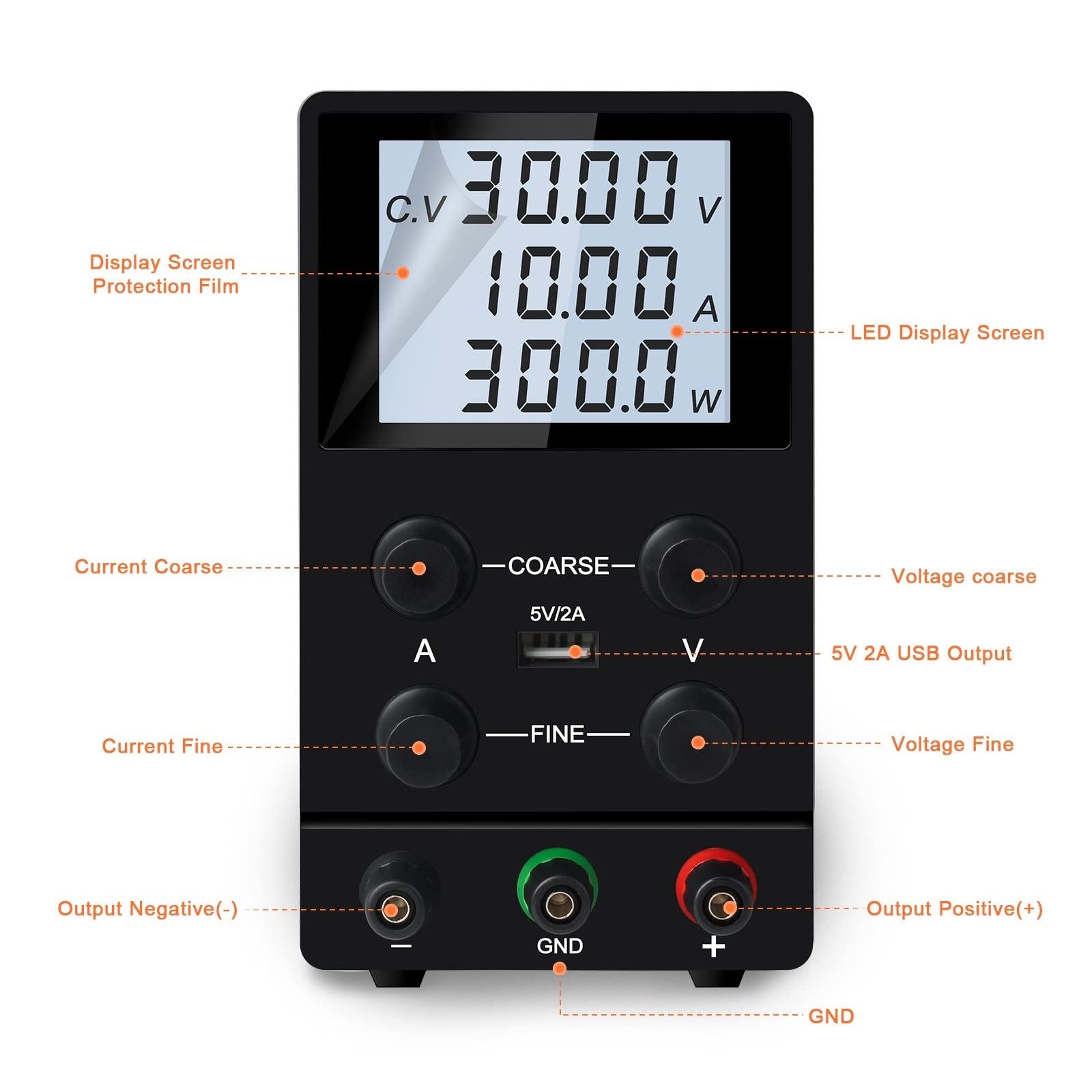 Laborprogrammierbares DC-Netzteil Labor einstellbar 30V 10A 5A 60V 120V 3A 300V 1A Spannung Stromregler Quelle USB Benutzersicherheit(SPS605D Black)