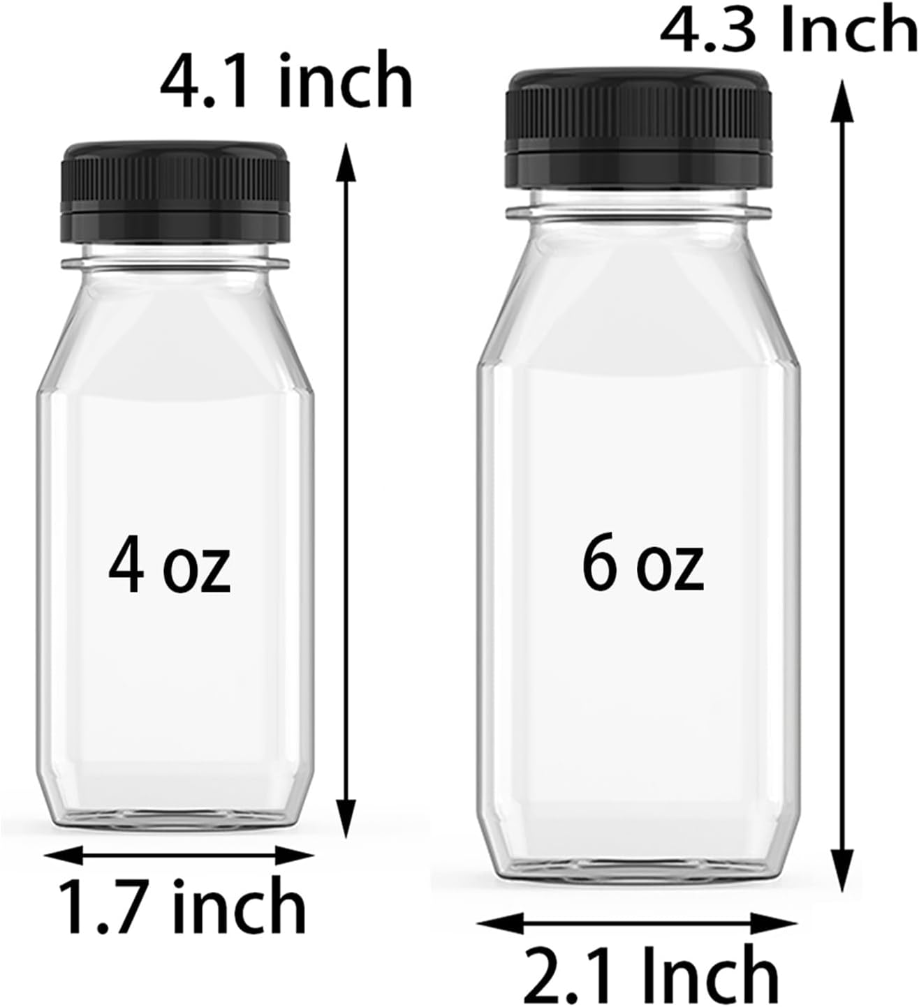 10 Pcs 6 Ounce Plastic Juice Bottle Drink Containers Juicing Bottles with Black Lids, Suitable for Juice, Smoothies, Milk and Homemade Beverages - Image 2
