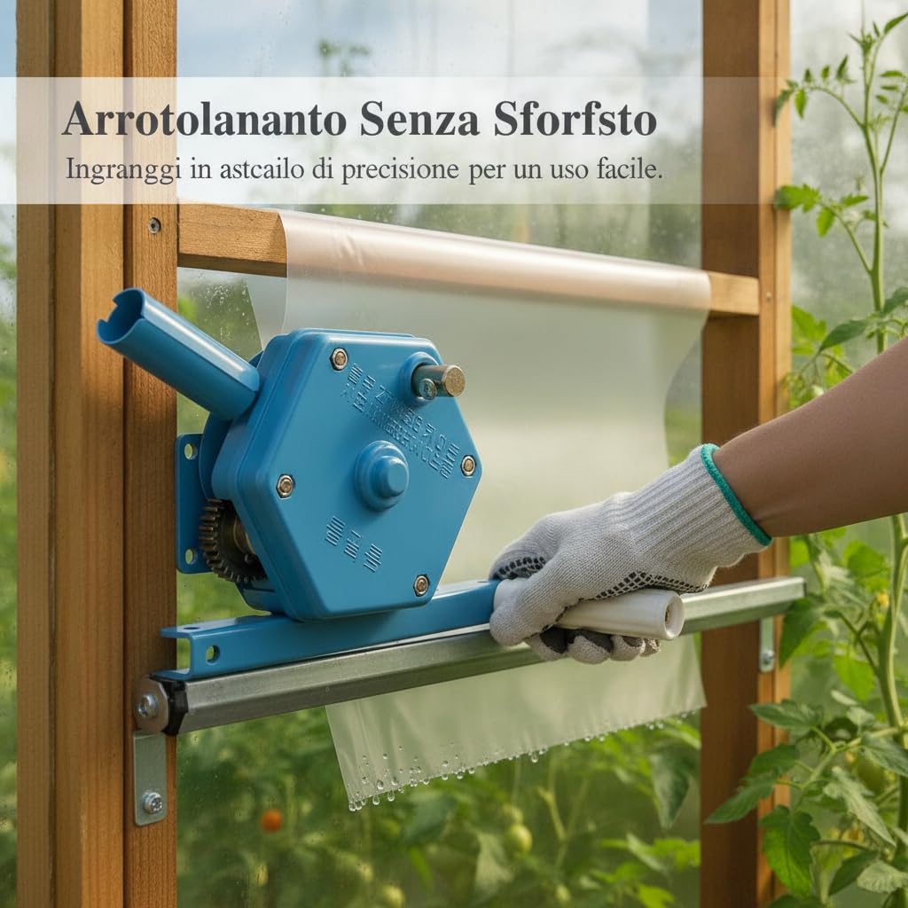 Avvolgitore per Copertura Serra, Meccanismo Laterale Robusto con Ingranaggio in Acciaio per Pellicola Serra, per giardino, Avvolgitore laterale color oro (avvolge fino a 100 metri)