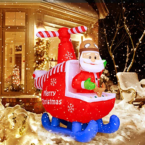 Asteroutdoor 6Ft Christmas Inflatable Decorations Claus Blow Up Built-In Led Outdoor Indoor Yard Lighted For Holiday Season, Quick Air Blown, 6 Feet High, Santa W/Helicopter #TOP3