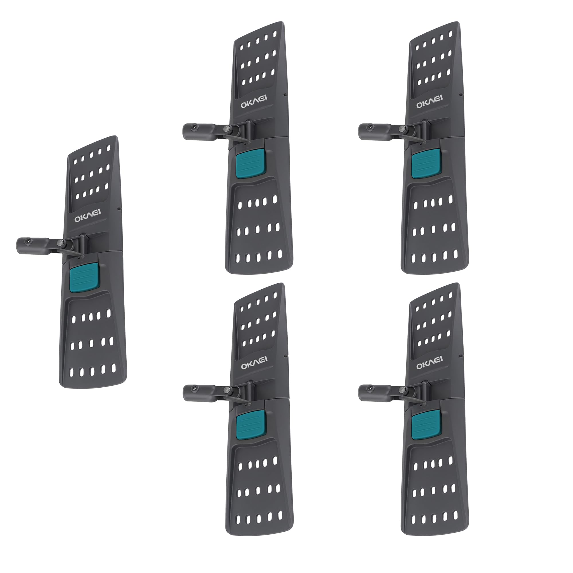 OKAEI Klapphalter für Wischmopps 40 cm – 5er Set – Profi Mophalter mit 360° Drehkopf & Fußschalter – Bodenwischer Halter für Haushalt & Gewerbe – robust & klappbar (grau/grün)