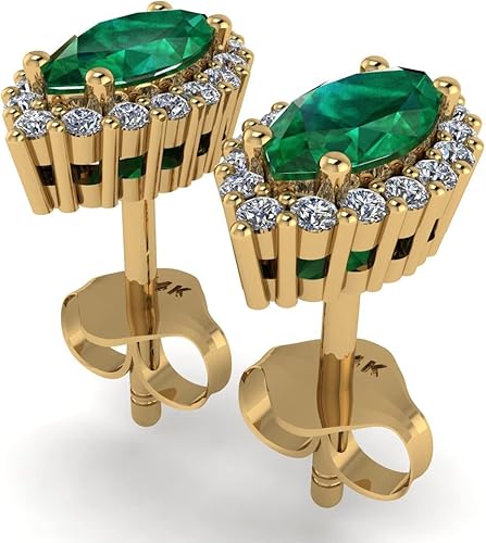 Miniatura 2 de RATNAVALI ARTS 925 Sterling Silver Gold Plated Marquise Stud Earrings for Women Elegant Gemstone Jewelry Gift for Her, Wedding, Party Wear