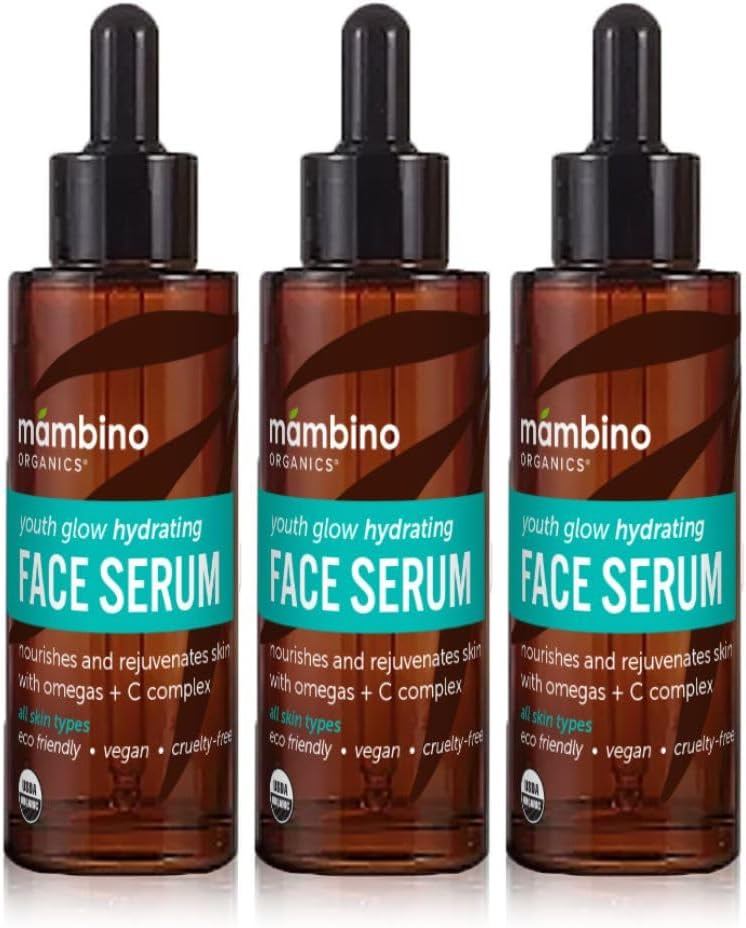 Mambino OrganicsHydrating Vitamin C Serum for Face – 3 Bottle Youth-Glow Serum for Dull Skin, Redness, Aging – Pure Omega & Vitamin C Face Skin Care with Marula Oil & Primrose Oil , 3 Oz.