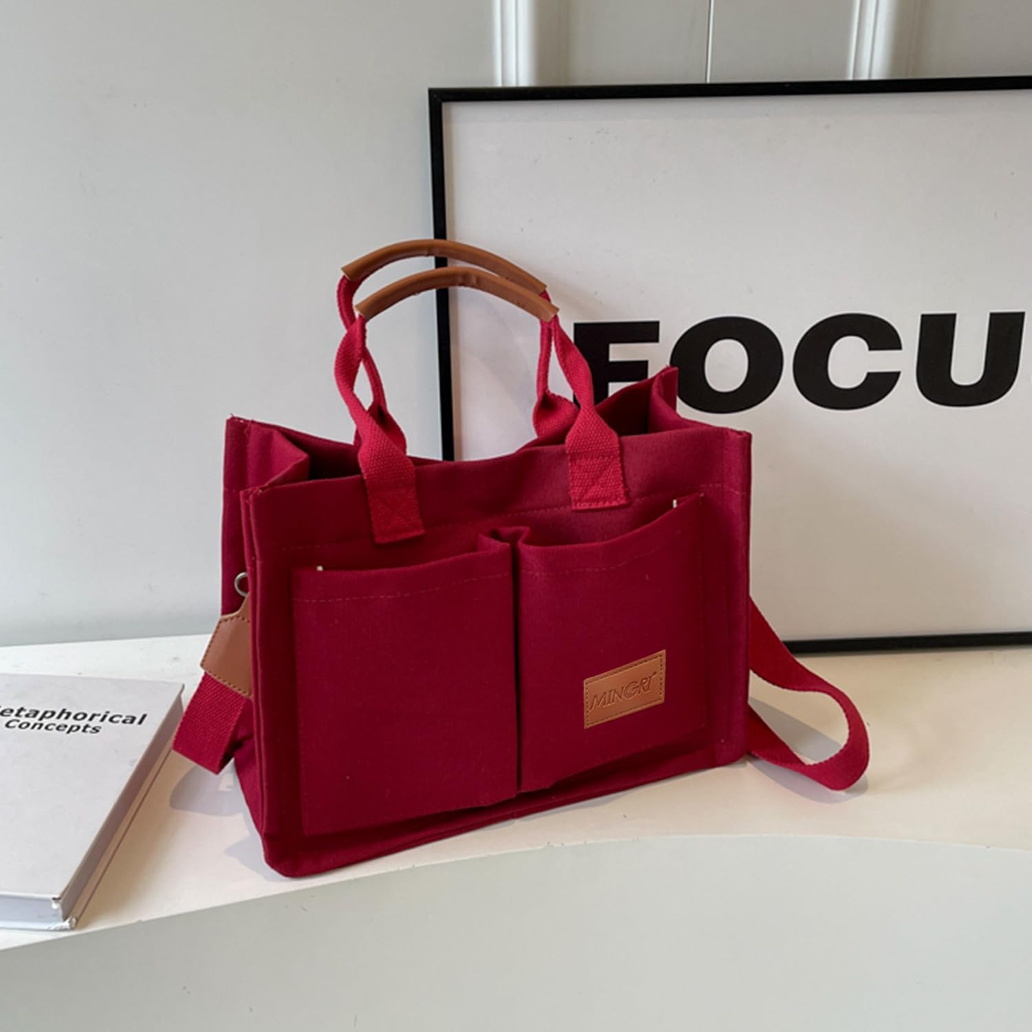 Canvas Tote Bag for Women,Large Totes Bags with Pockets,Womens Crossbody Purse Handbags for Travel Work Gift,2 Sizes - Image 3