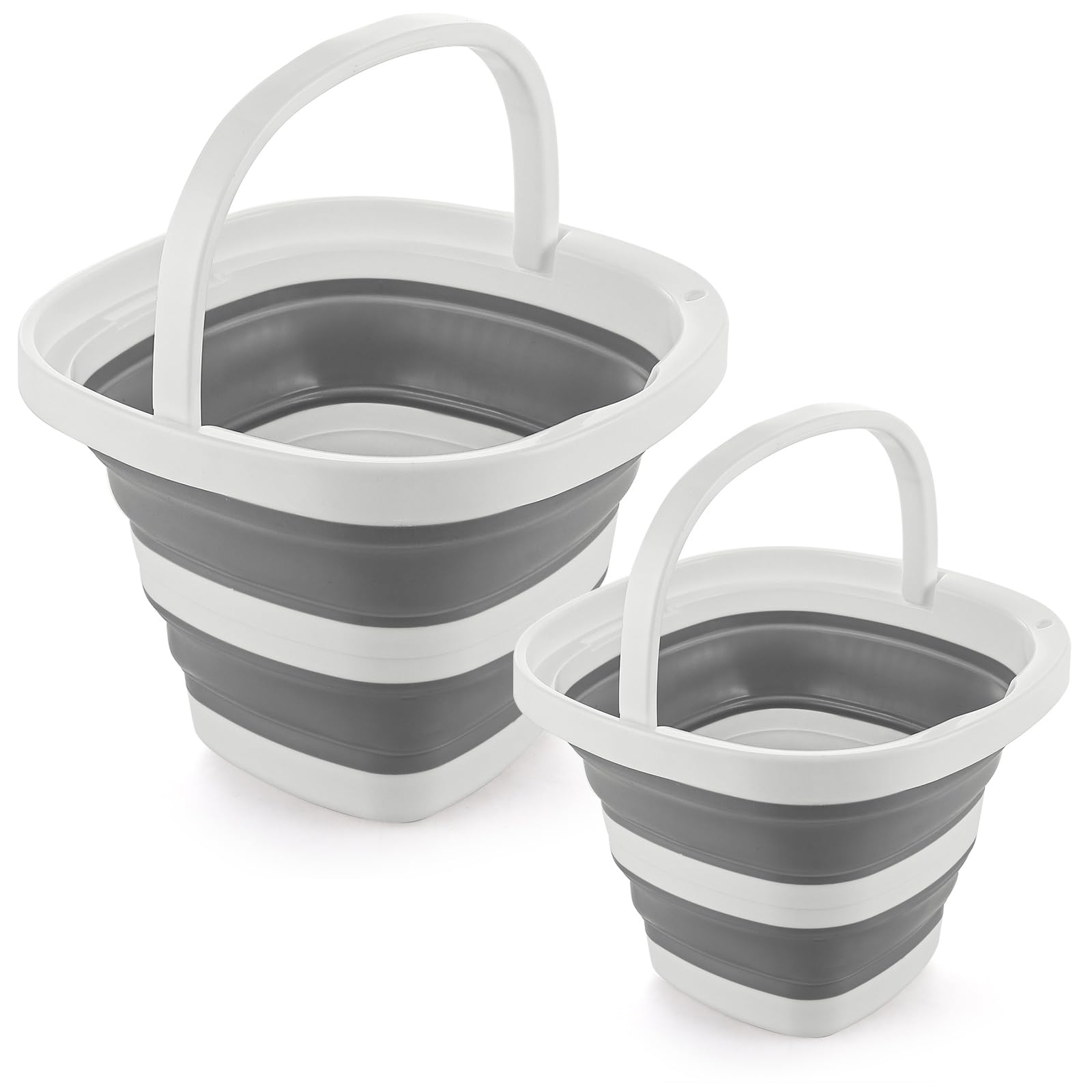 Lychico Collapsible Bucket 2-Pack 10L+5L, Silicone Folding Water Buckets for Camping Fishing Car Wash, Space-Saving Portable Containers for Travel Outdoor Home Cleaning
