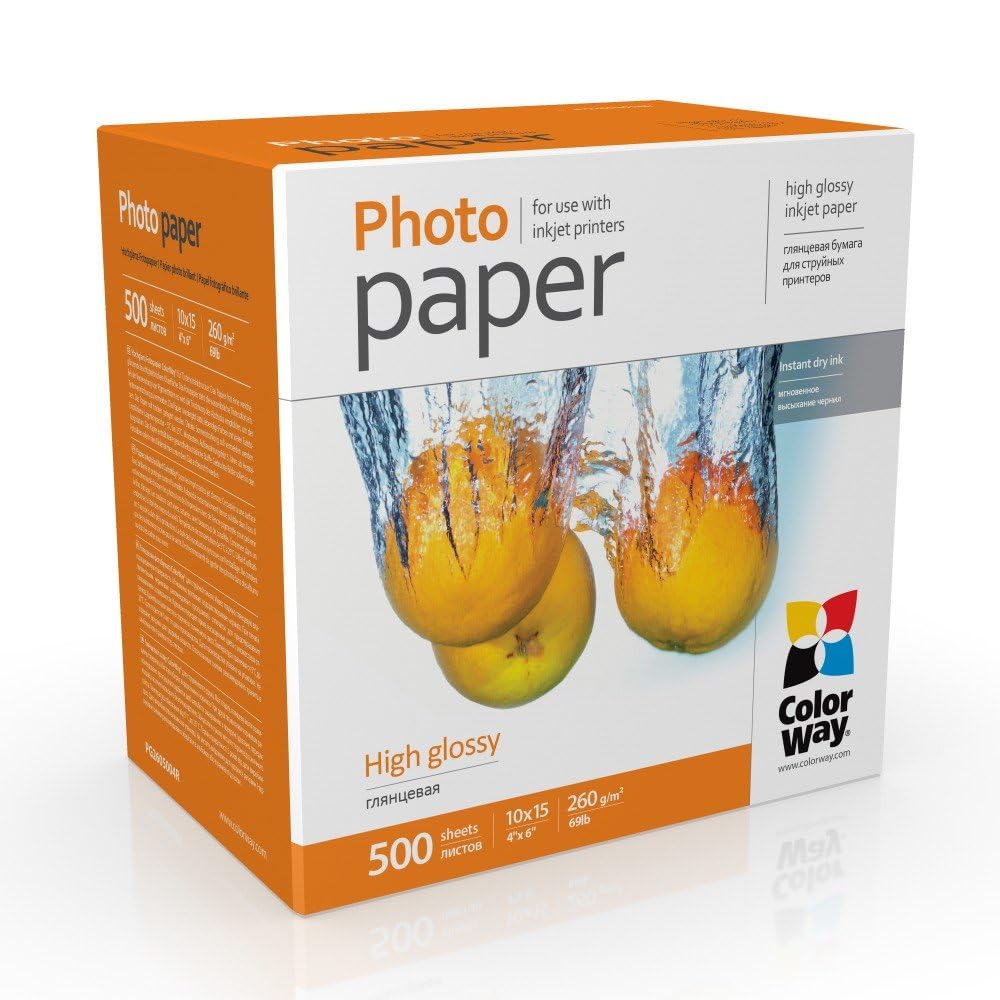 ColorWay Hochglänzend Premium Fotopapier 260 g/m², 10x15 cm, 500 Blatt | Premium Glänzende Oberfläche für lebendige Ausdrucke