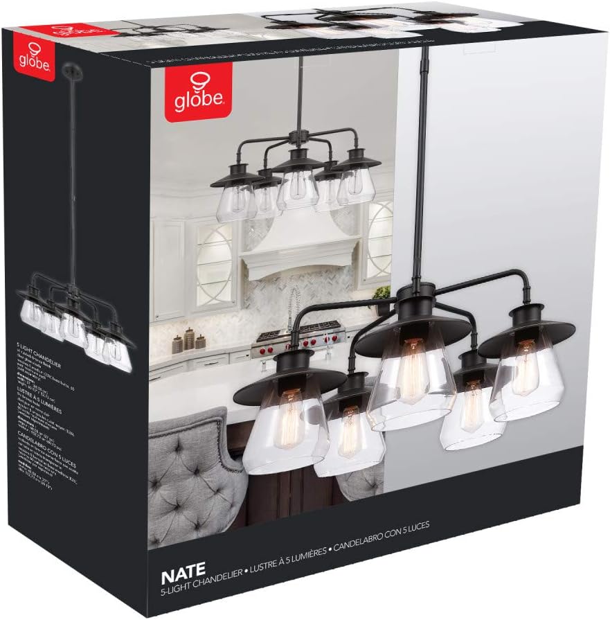 Uр Tо 40% оƒƒ Globe Electric 60471 Nate 5-Light Chandelier, Oil Rubbed Bronze, Clear Glass Shades