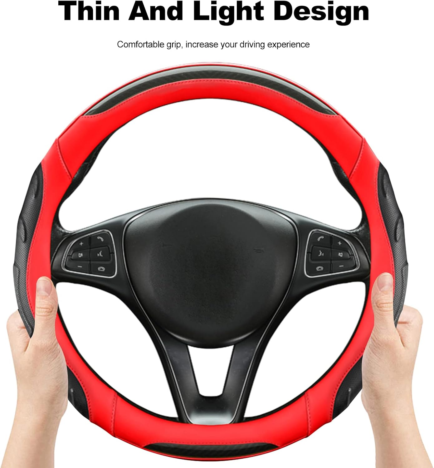 Ergocar Round Shape Sporty Steering Wheel Cover, Breathable Anti-Slip Carbon Fiber & Microfiber Leather Car Steering Wheel Protector Luxurious Fashionable 38cm(15"), Black