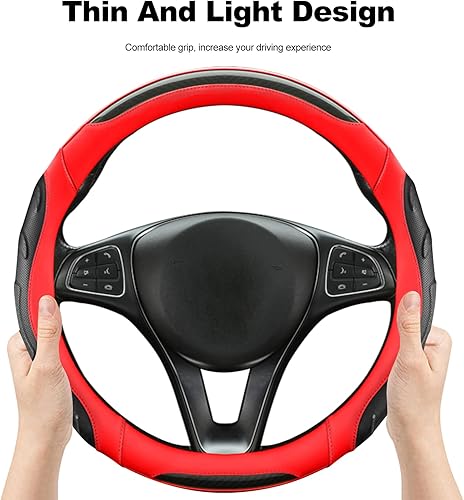 Miniatura 4 de Ergocar Funda deportiva para volante, transpirable, antideslizante, de fibra de carbono y piel de microfibra, protector de volante de automóvil de