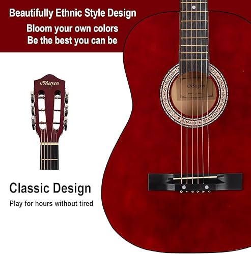 Miniatura 9 de BESYOU Guitarra para principiantes de 38 pulgadas, kit de iniciación de guitarra acústica de madera con acabado mate natural con bolsa de concierto,