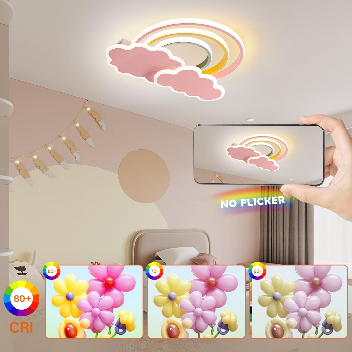Led Kinder Deckenleuchte Wolken Regenbogen Deckenleuchte dimmbar mit Fernbedienung,Nachtlicht Funktion Kinderzimmer Schlafzimmer Wohnzimmer Junge Mädchen Schlafzimmer blau Deckenlampen 45cm