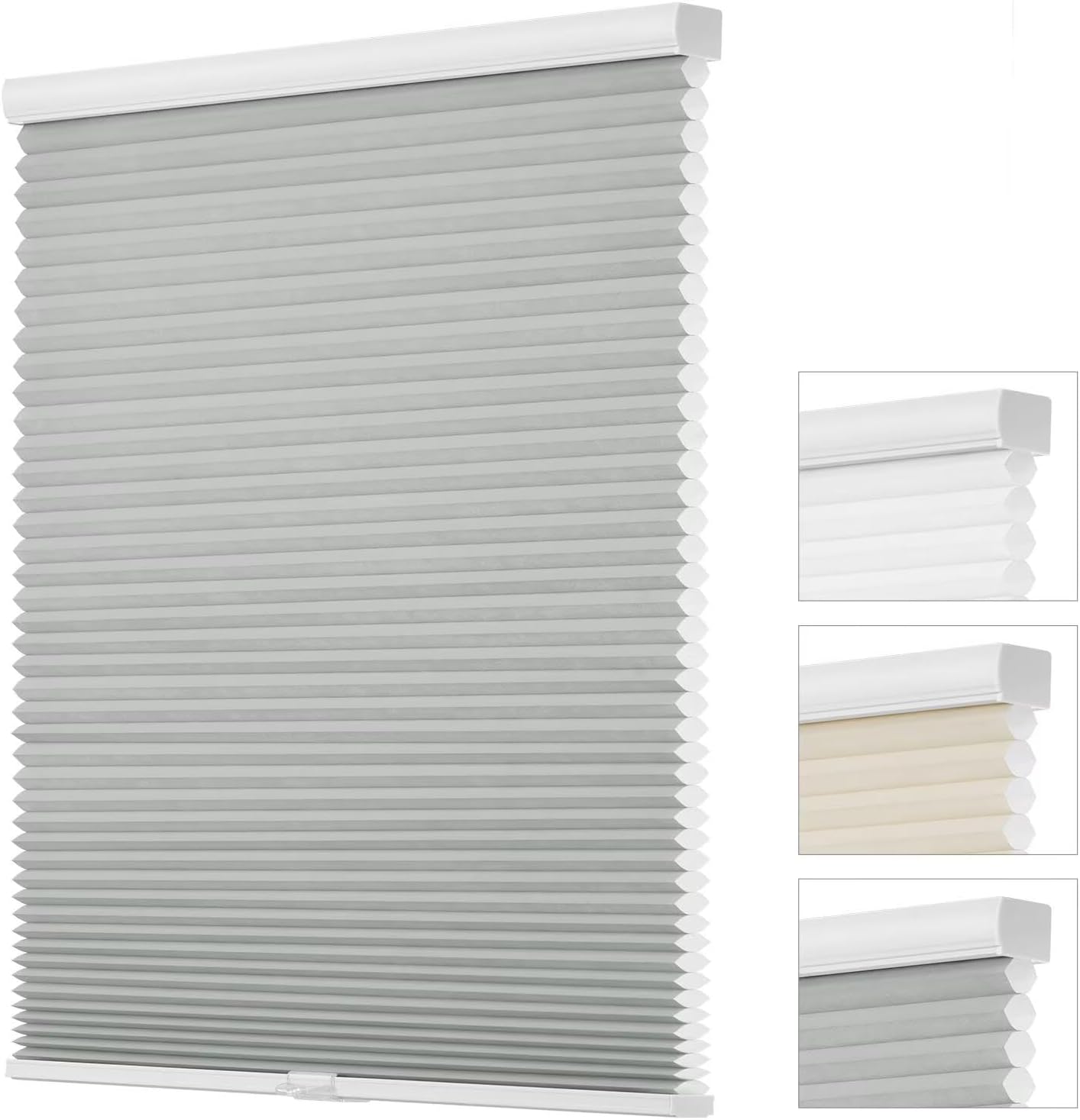  Cordless Cellular Shades, Light Filtering Honeycomb Blinds for Indoor Windows Bedroom, Pull Down Pleated Accordion Blind Easy Install, Shade Size 19" Wx36 H, Gray thumbnail