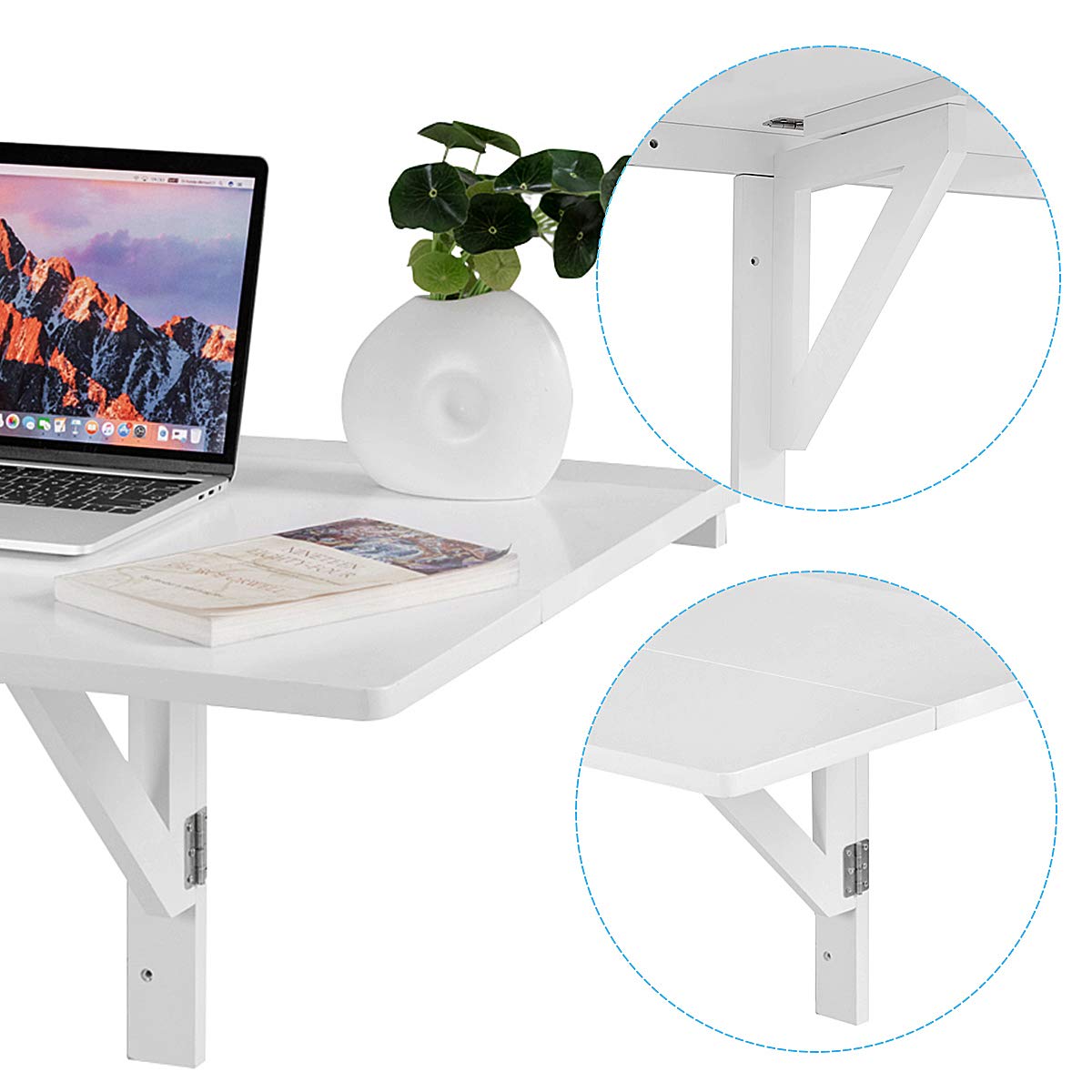 GIANTEX Mesa Plegable de Pared, Escritorio Abatible de Madera, Ahorra Espacio, 80 x 60 x 45 cm, Mesa de Comedor de Pared para Cocina, Salón, Dormitorio (Blanco)