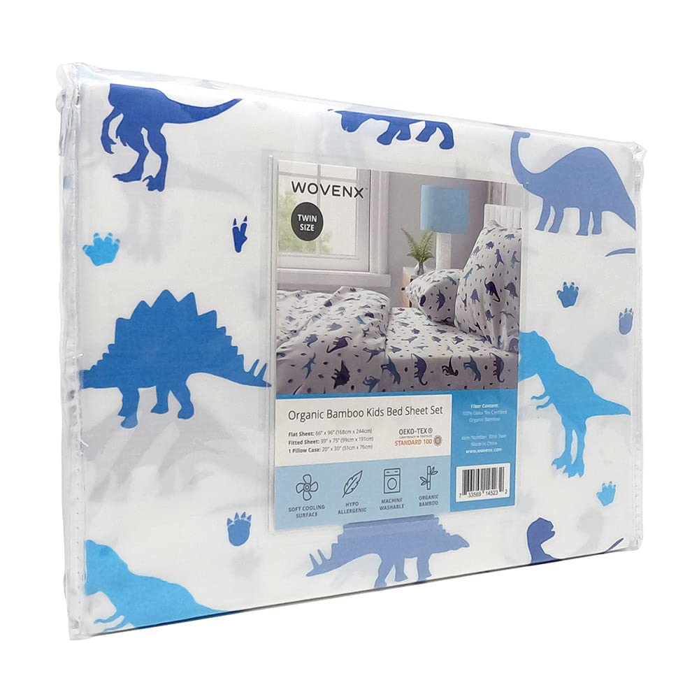 Juego de sábanas de bambú orgánico para niños con certificación Oeko-Tex, individual, matrimonial, para niños, sábana de bambú refrescante, unicornio, dinosaurio (individual, Dino)