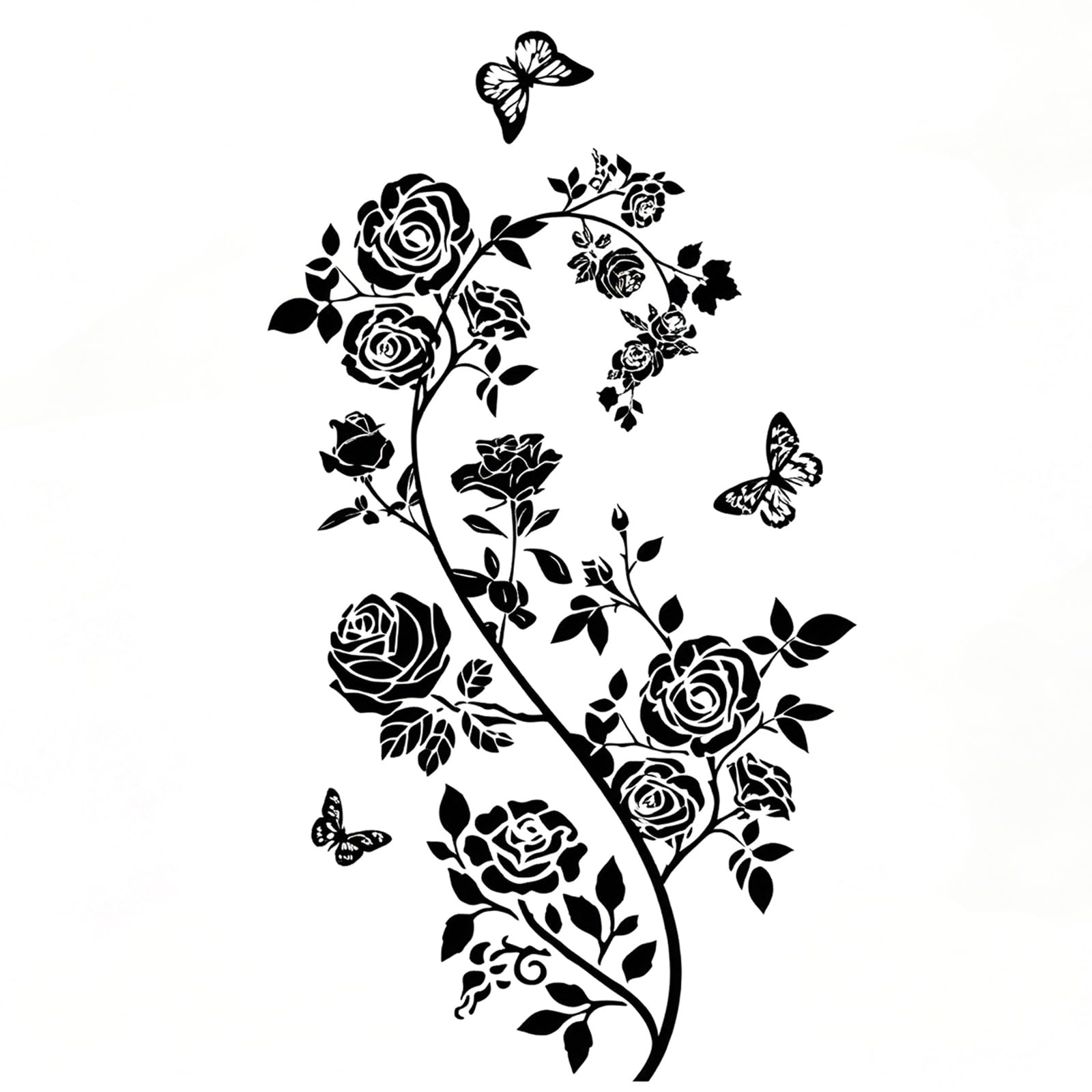 Wall Stickers, Bohemian Black Flower Vine Wall Decal, Self Adhesive Removable Waterproof Wall Art for Living Room Bedroom Bathroom Home Decor