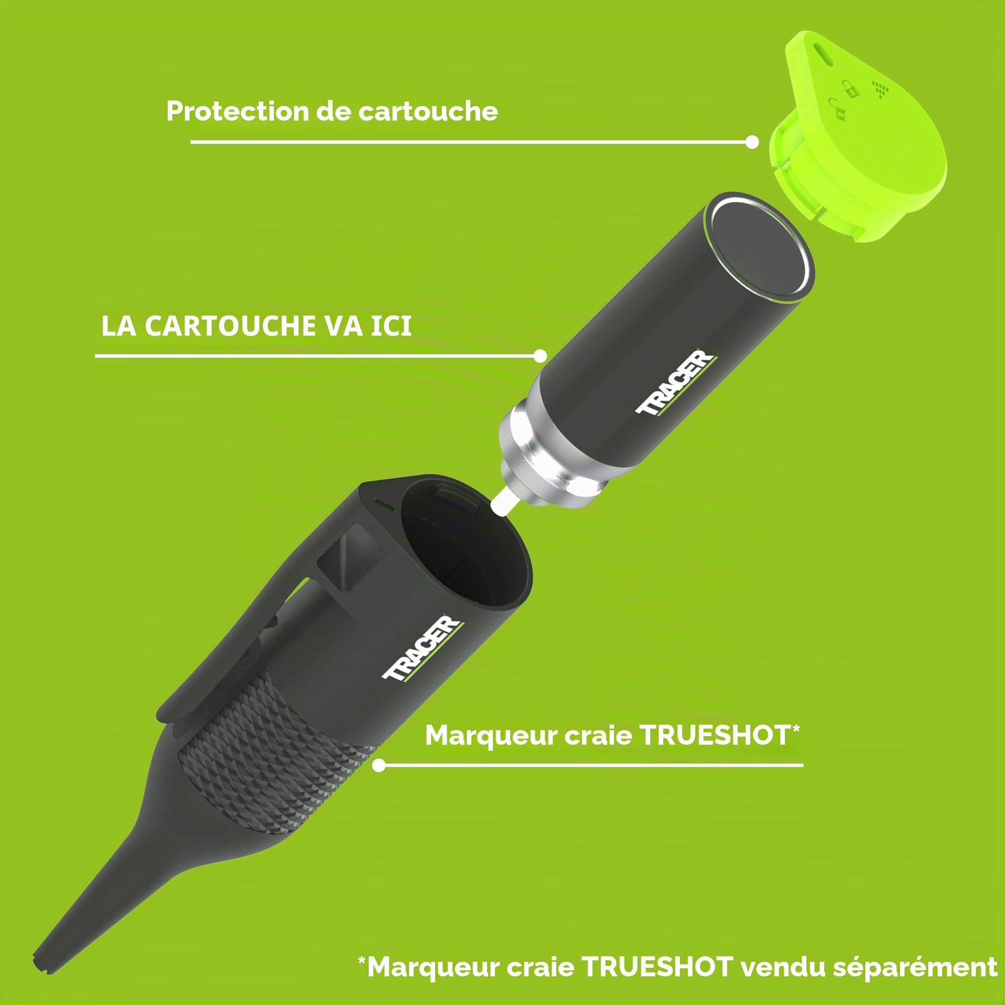 Tracer Trueshot Cartouches de recharge de craie – Pack de 2 | 250 utilisations par cartouche | Compatible avec le marqueur de craie pour trous profonds