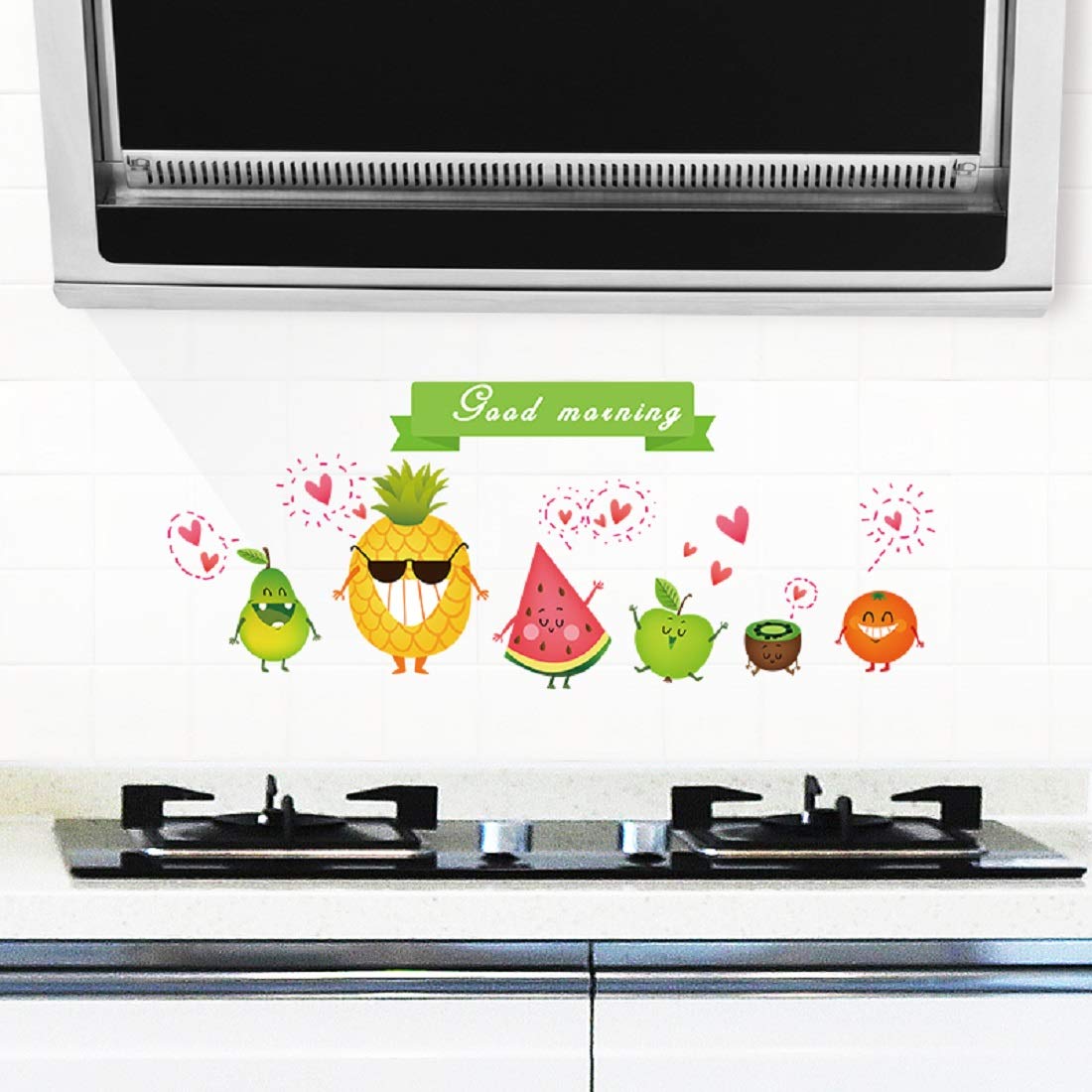 JAAMSO ROYALS Cartoon Vegetable Fruit Piggy Wall Sticker Kitchen Transparent Oil Proof Sticker High Temperature Cooktop Tile Wall Sticker(90CM x 30CM)