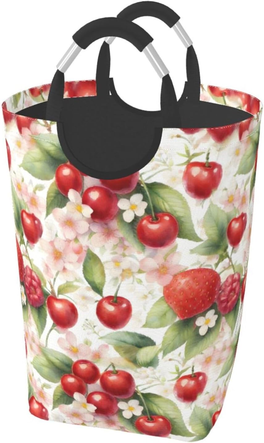 Garden Berry Harmony Foldable Dirty Laundry Bag, Waterproof Oxford Fabric With Pe Board Base, 50l Capacity For Home & Travel
