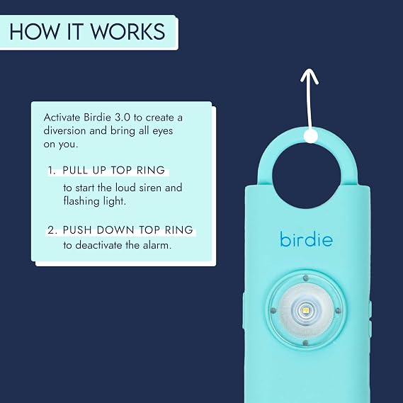 Shes Birdie 3.0 New Version The Original Personal Safety Alarm for Women by WomenLoud Siren, Flash Light and Rechargeable Battery in a Variety of Colors (Aqua Blue)