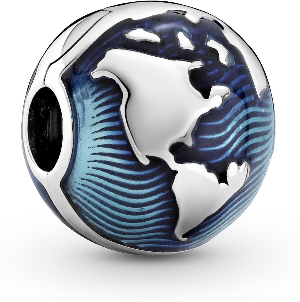 PANDORA Clip con mappamondo in argento 9 con smalto blu trasparente