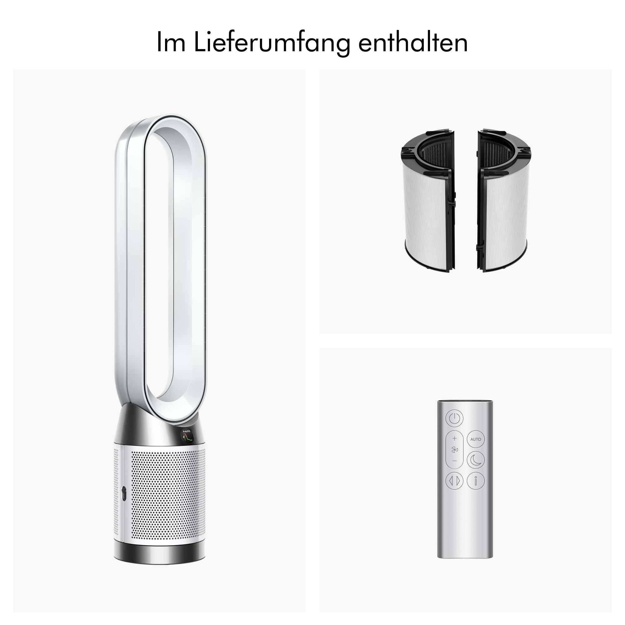 Dyson Purifier Cool™ PC1 Turmventilator Luftreiniger mit HEPA‑H13‑Filter – Leistungsstarke Kühlung & Luftreinigung für Räume bis 23qm, Steuerung über App‑ & Fernbedienung, 350° Rotation (Weiß)