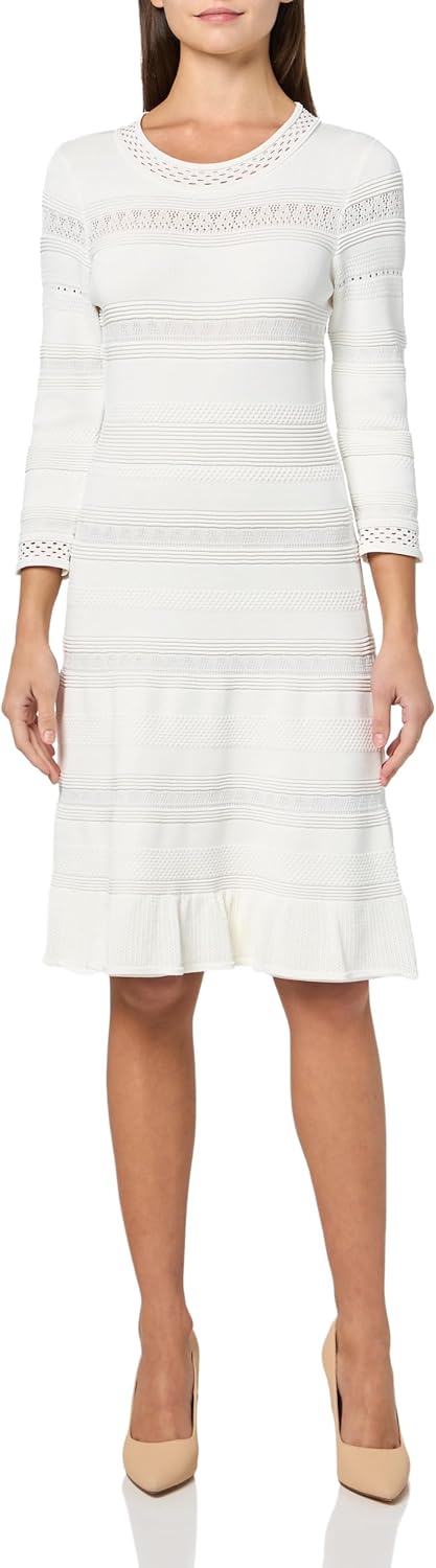 Eliza J Womens 3/4 Sleeve Crew Neck Textured Fit and Flare Sweater Dress