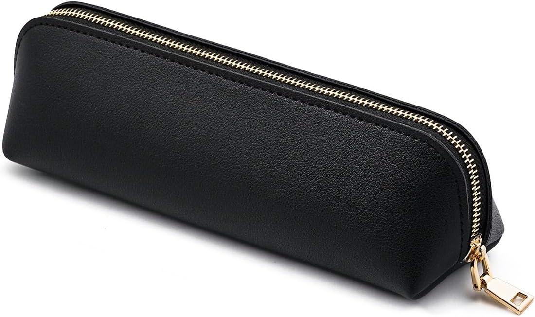 Pencil Case, Pure Color Pencil Pouch Stationery Pen Bag Storage Pouch with Zipper, Black