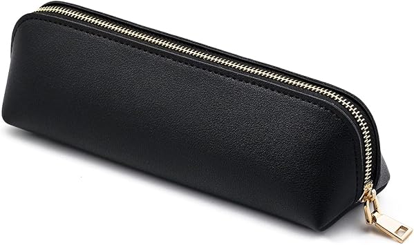 Pencil Case, Pure Color Pencil Pouch Stationery Pen Bag Storage Pouch with Zipper, Black