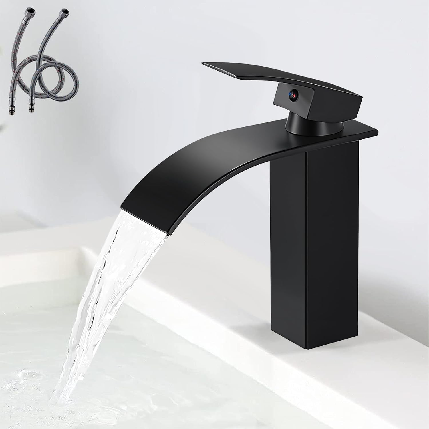 AIMOYO Black Bathroom Sink Taps, Modern Black Basin Mixer Tap Single