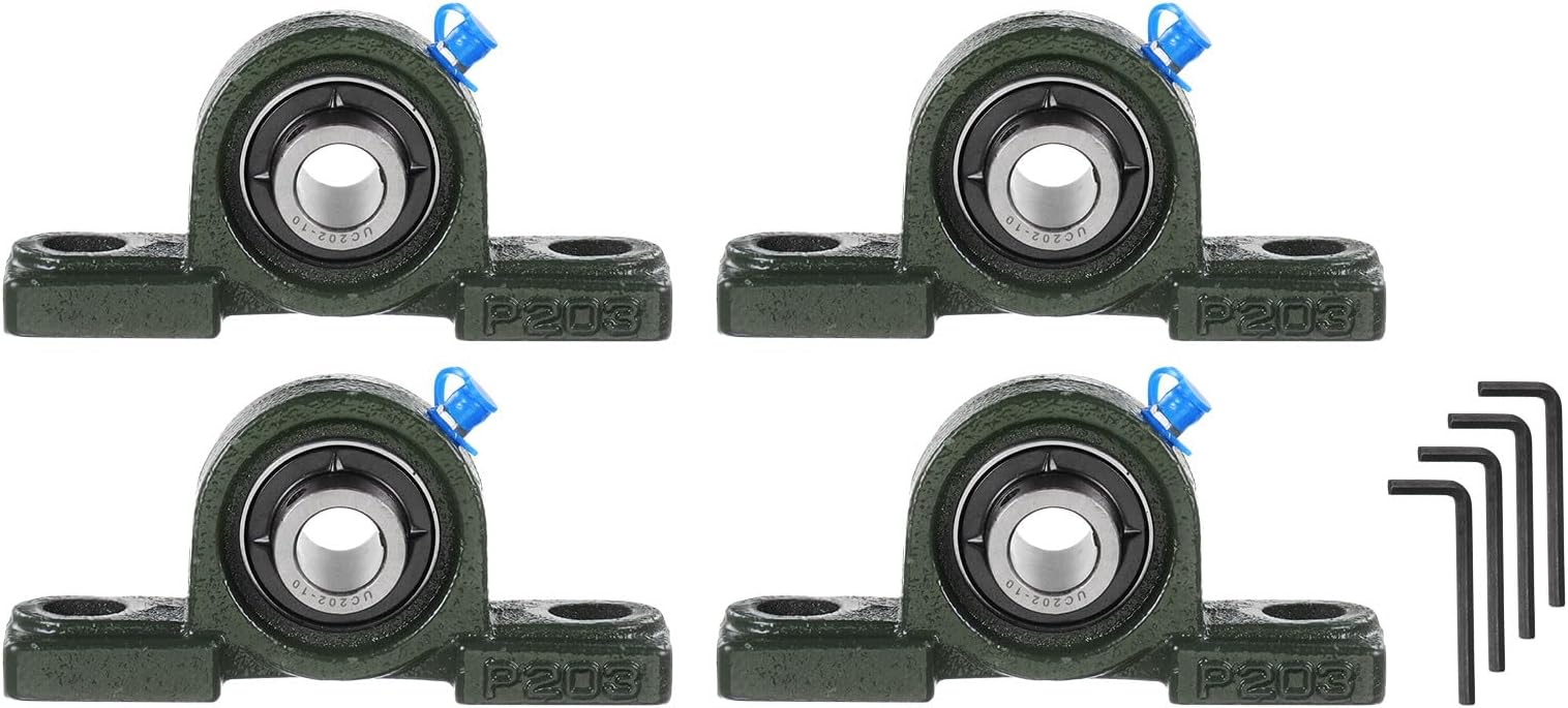 uxcell 4pcs UCP202-10 Pillow Block Bearing 5/8" Bore Cast Iron Base Chrome Steel Mounted Ball Bearings Self Alignment with Hex Key Wrench