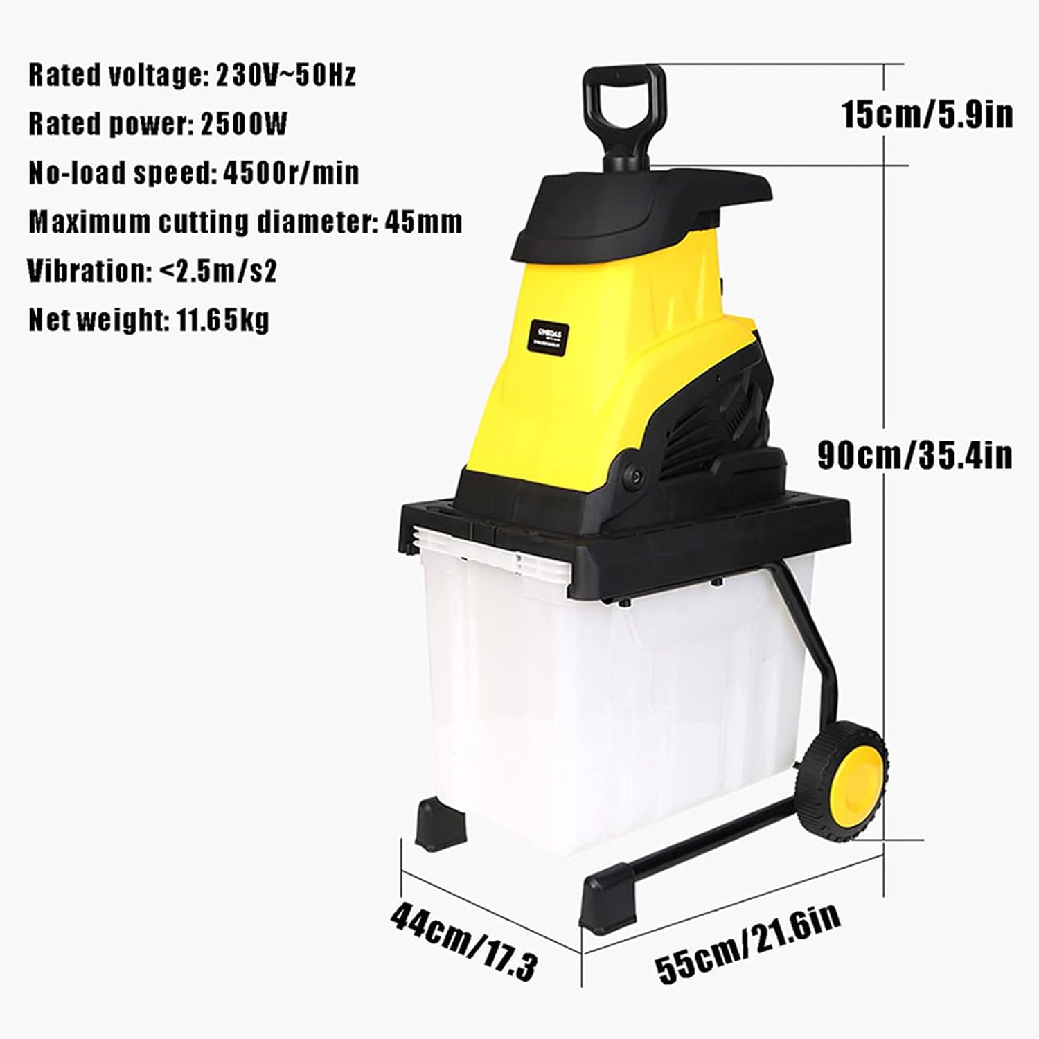 Electric Leaf Mulcher Shredder, 2500W Garden Shredder, Reversible Steel Blades, Portable Wood Chipper with Transport Wheel (40m)