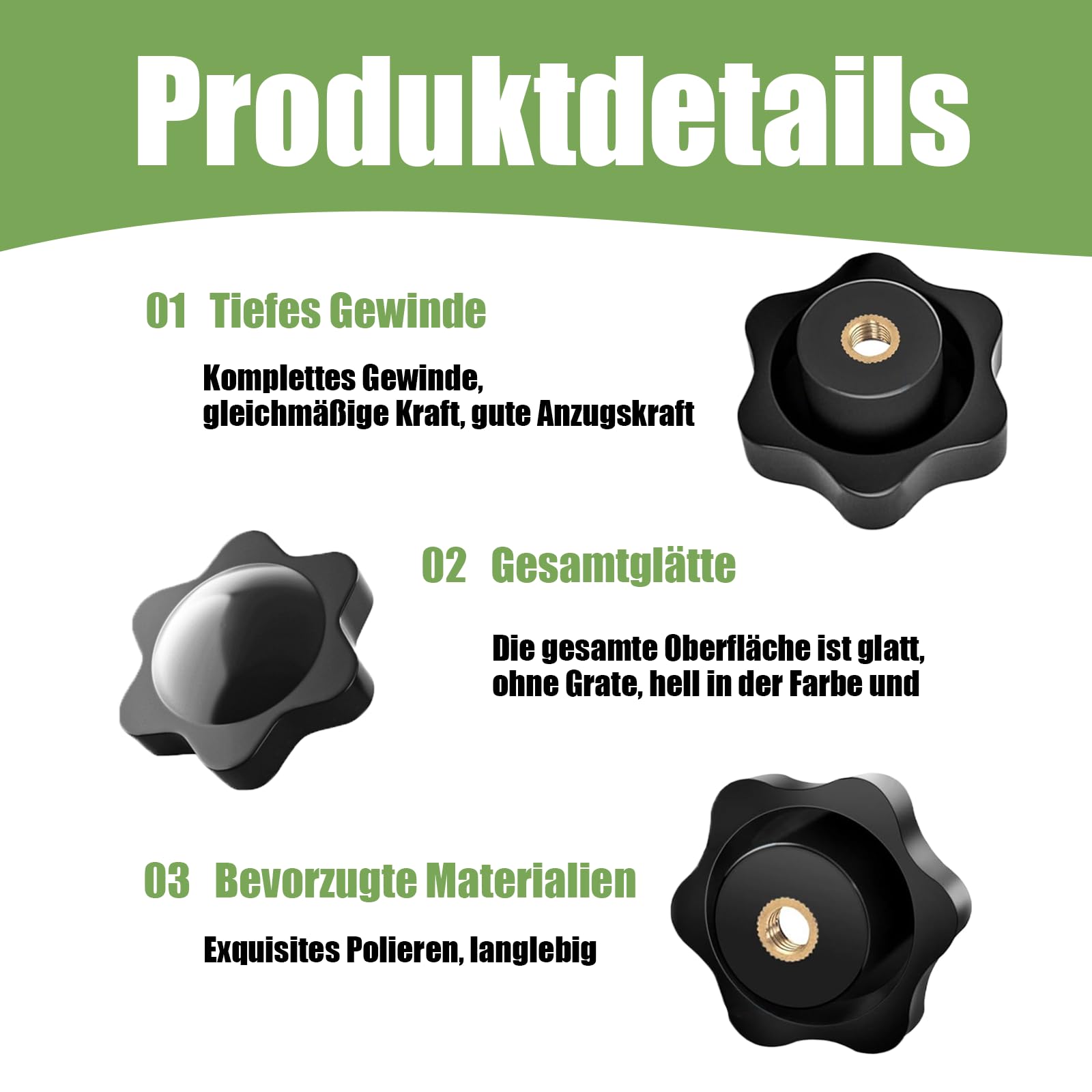 6 dadi con impugnatura a stella M6, diametro esterno 32 mm, dadi ad aletta, bottoni con dadi zigrinati, filettatura interna in ottone, per macchine e attrezzature, mobili, macchine utensili