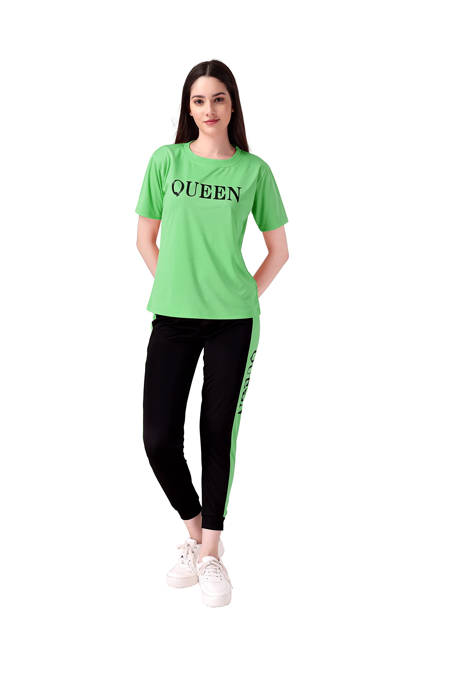 Lycra Blended QUEEN Letter Printed Tracksuit Co-ord Sets for Women_TS_QUEEN_NEW