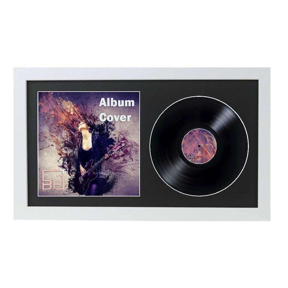 12" / 10" / 7" Double Vinyl LP Record and Album Cover Frame BLACK Mount Memorabilia Wall Display (Matt White, 35L x 19Wcm 7" Vinyl)