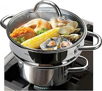 HOMICHEF 5QT Large 4.5" Deep 3-Ridge Universal Steamer Cookware - Nickel Free Stainless Steel, 3 Ridges for 8"/9"/9.5" Pot - Steamer Insert for Pots and Kitchen Basket