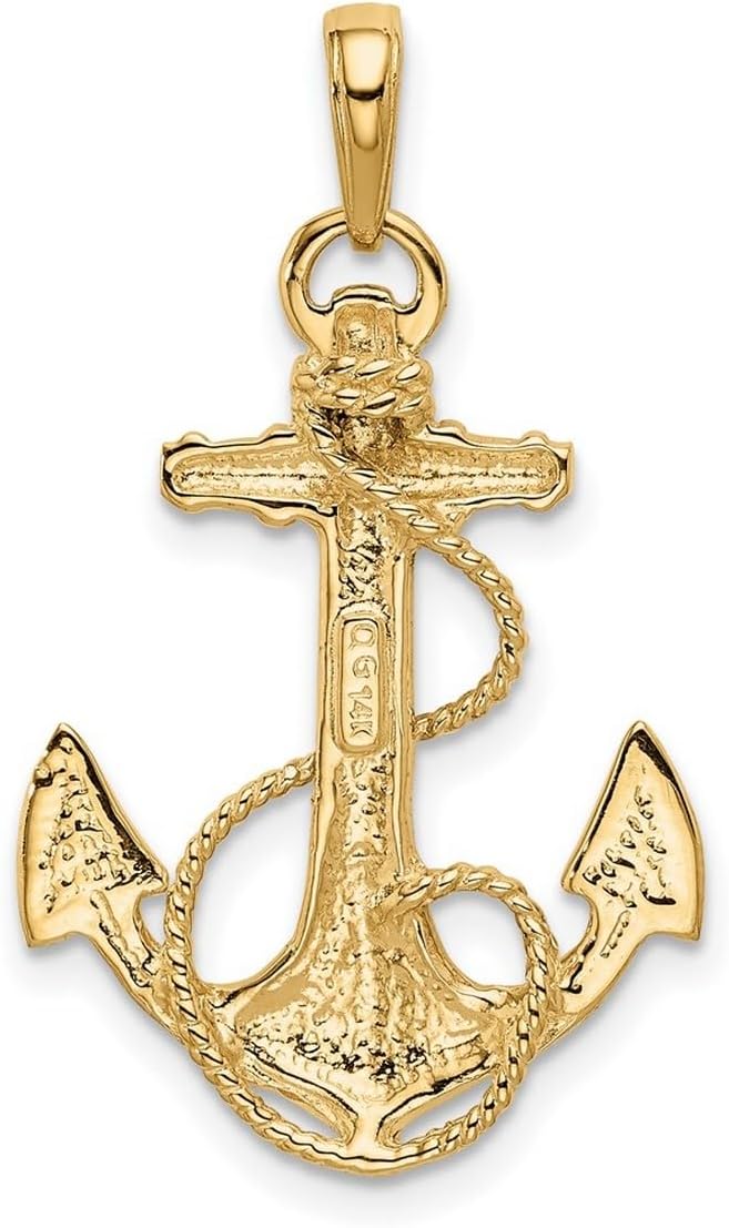 JewelryWeb 10k Gold Nautical Ship Mariner Anchor With Rope Pendant Necklace 33x18mm Wide Pendant for Women - Image 4