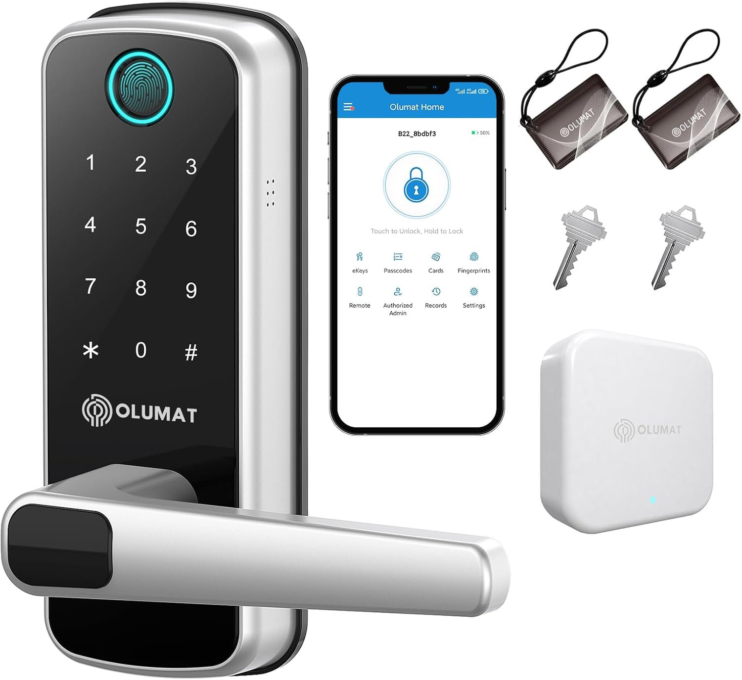 Smart Door Lock with Handle: Olumat Keyless Entry Door Lock with WiFi Gateway – Smart Locks for Front Door with Keypad – Fingerprint Door Lock