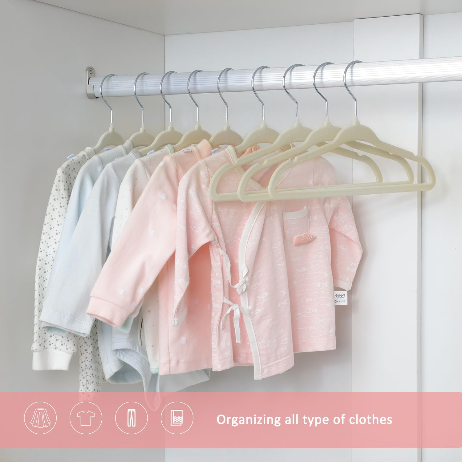ManGotree Baby Velvet Clothes Hangers, Kids Toddler Children's Hangers for Clothes Space Saving Non-Slip (30 Pack, Beige) - Image 6