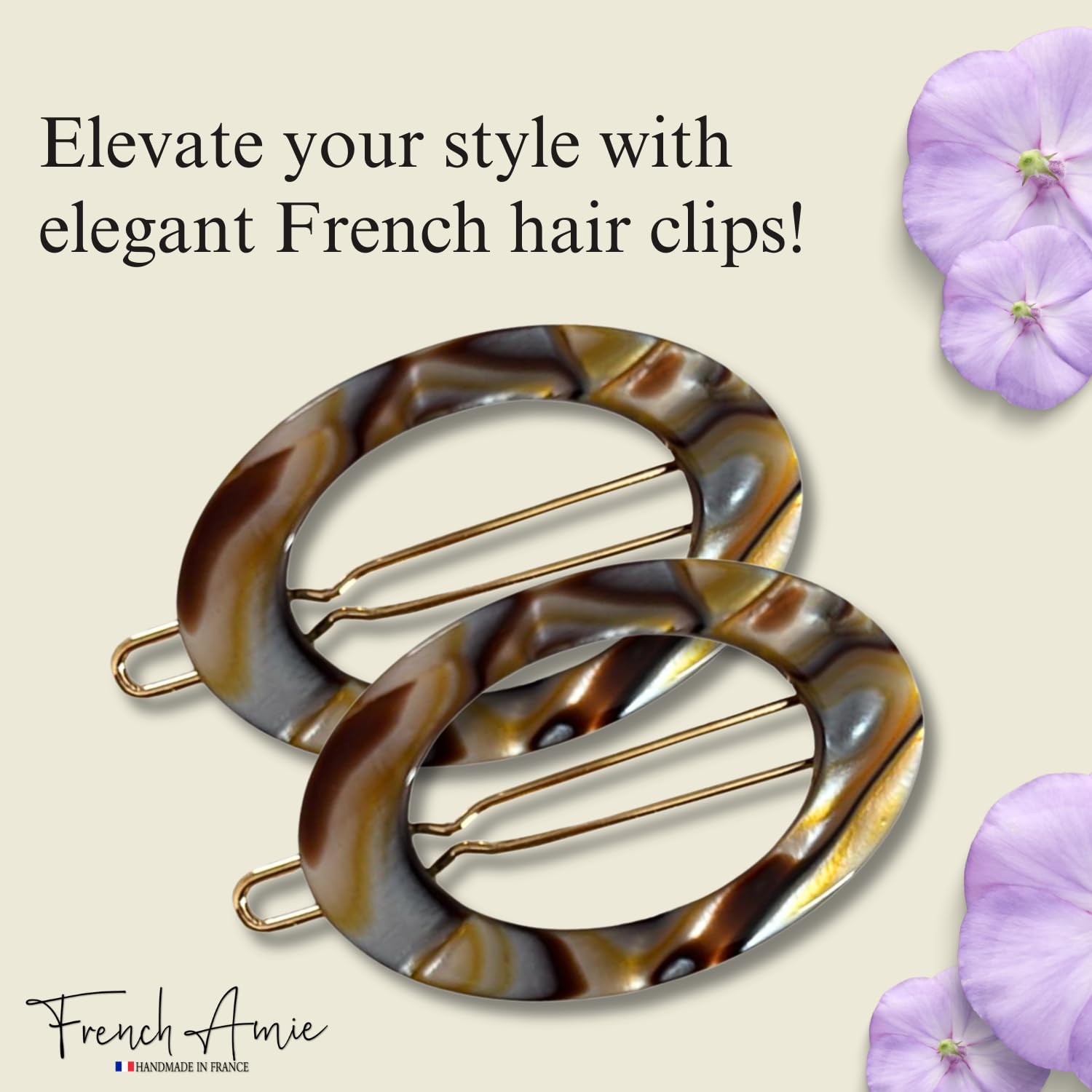 French Amie Oval Hoop Small 1 1/2” Onyx Celluloid Handmade Snap Hair Clips for Women Tige Boule Clasp Side Slide-in Barrette Clip Hair Accessories for Girl - 2 Pieces - Image 6