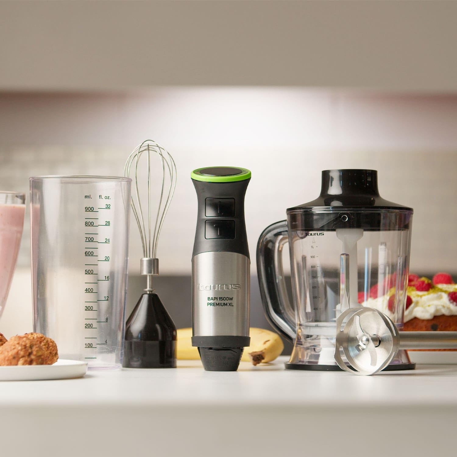 Taurus BAPI 1500 Premium XL Plus – Batidora de Mano sin BPA| Varilla Extralarga| 20 Velocidades + Turbo| 1500W| Cuchillas Acero INOX 4 filos| Incluye Set Completo de Accesorios apto para Lavavajillas