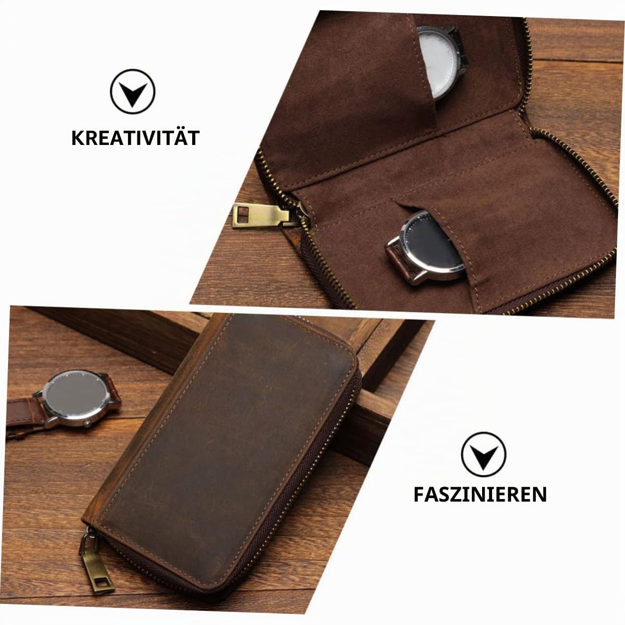 Cabilock Leder Uhrenetui Reise Organizer Tragbare Aufbewahrungsbox Mit Robustem Reißverschluss Für Herren Damen Geschäftsreise Kompakte Uhrenbox