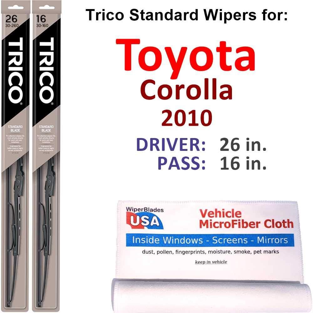 Wiper Blades Set for 2010 Toyota Corolla Driver/Pass Trico Steel Wipers Set of 2 Bundled with MicroFiber Interior Car Cloth