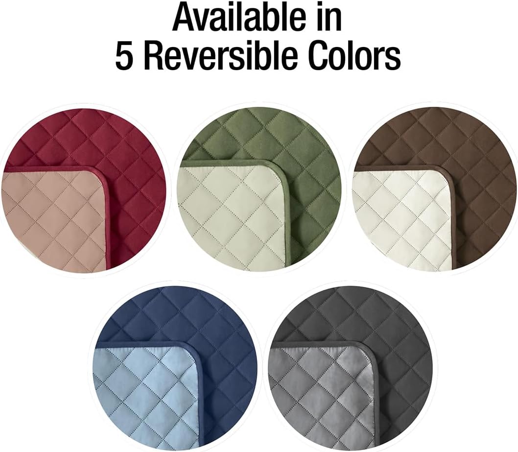 Collections Etc Reversible Spill Resistant Quilted Furniture Protector Cover with Ties - Covers Seat Bottom, Seat Back and 2 Seat Arms, Navy/Blue, Loveseat