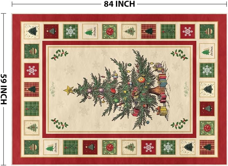Artoid Mode Beige Xmas Tree Merry Christmas Area Rug, Winter Home Decor Low-Profile Non-Slip Washable Large Rug for Living Room Bedroom Farmhouse Dining Room Kids Playroom 5x7 Feet