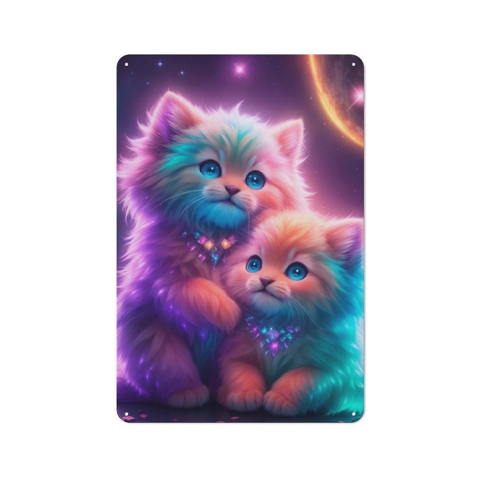 Junmoney Colorful Cats Metal Plaque 30X20cm With For Hallway Wall, Rustic Decor, For Garage, Workshop And Man Cave Decoration