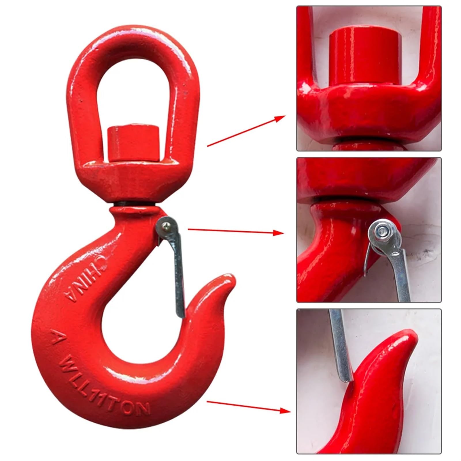 Gancho de elevación de seguridad, gancho de elevación giratorio for grúa de 1 a 7 toneladas con pestillo, accesorios de hardware industrial, grillete colgante, aparejo de acero de aleación, gancho de